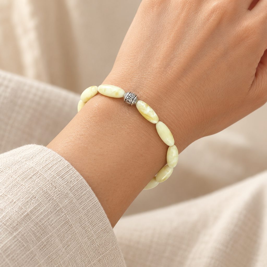 Kahrab Ivory Filigree Bead Bracelet