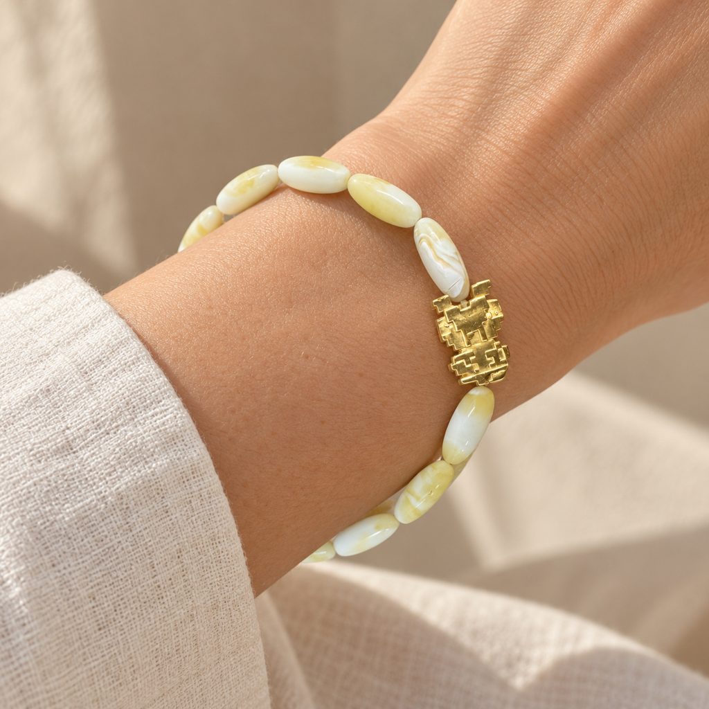 Kahrab Ivory Mosaic Bead Bracelet