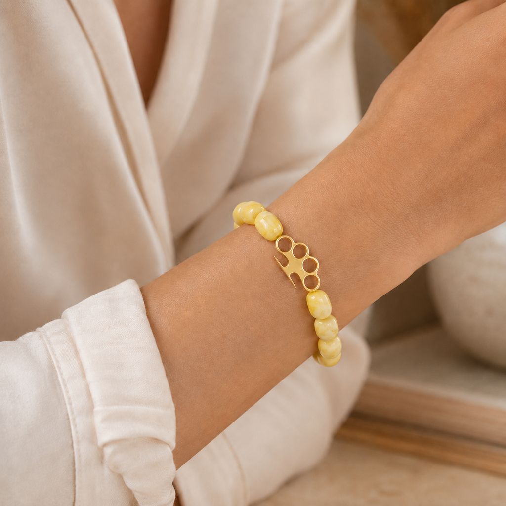 Kahrab Bead Bracelet with Gold-Plated Clasp