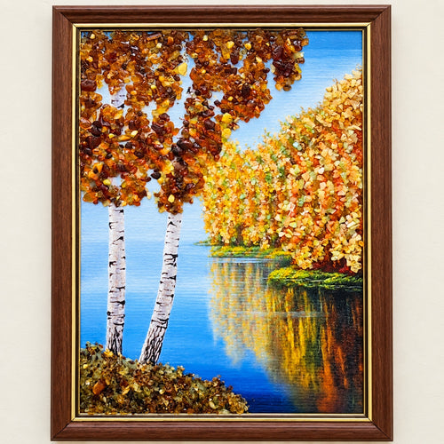 Autumn Birch Lakeside Framed Art | Kahrab — full product