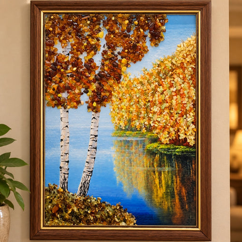 Autumn Birch Lakeside Framed Art | Kahrab — styled setting