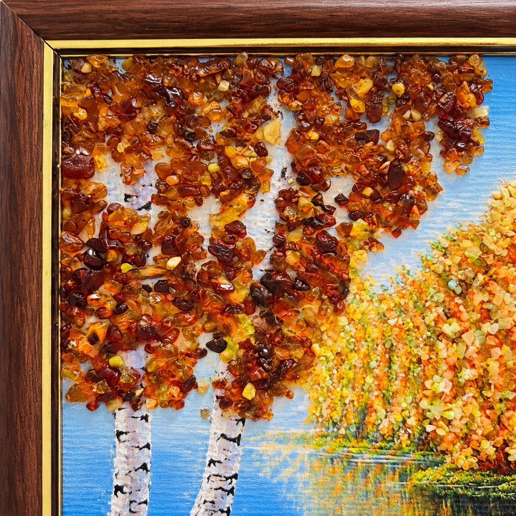 Autumn Birch Lakeside Framed Art | Kahrab — close-up