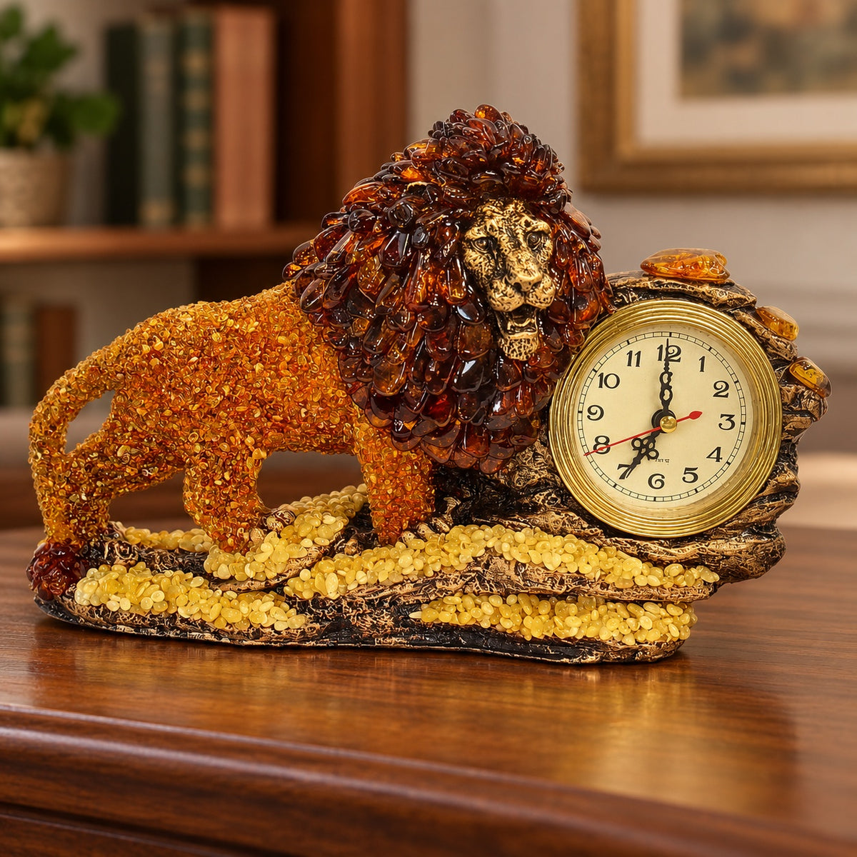 Golden-Toned Lion Table Clock | Kahrab — styled setting