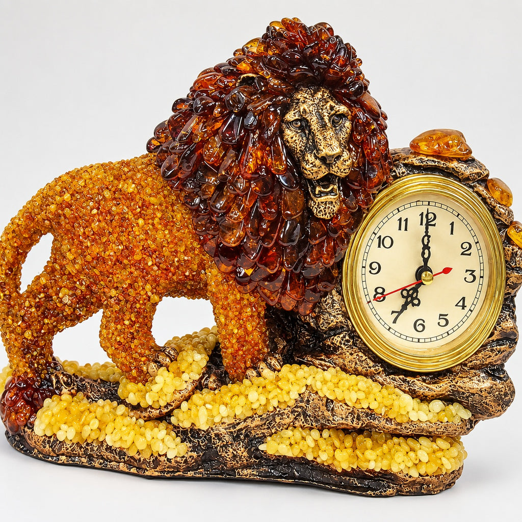 Golden-Toned Lion Table Clock | Kahrab — close-up