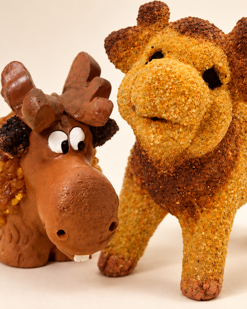Close-up of Lion & Moose Decorative Designs