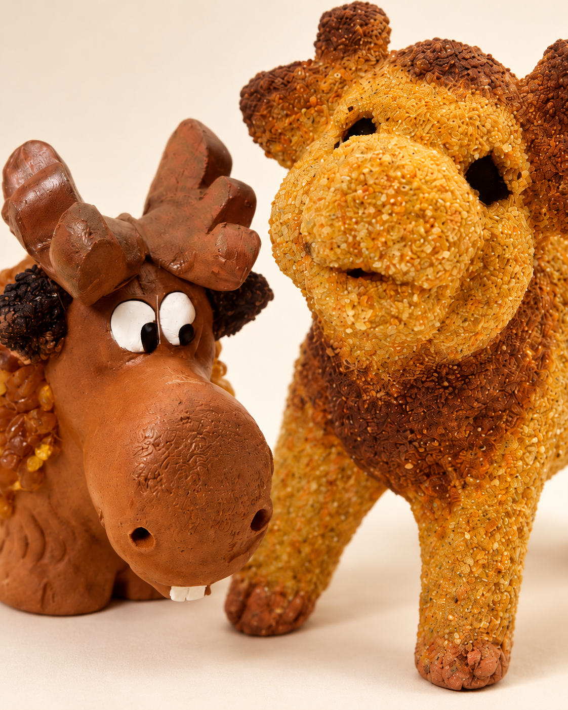 Close-up of Lion & Moose Decorative Designs